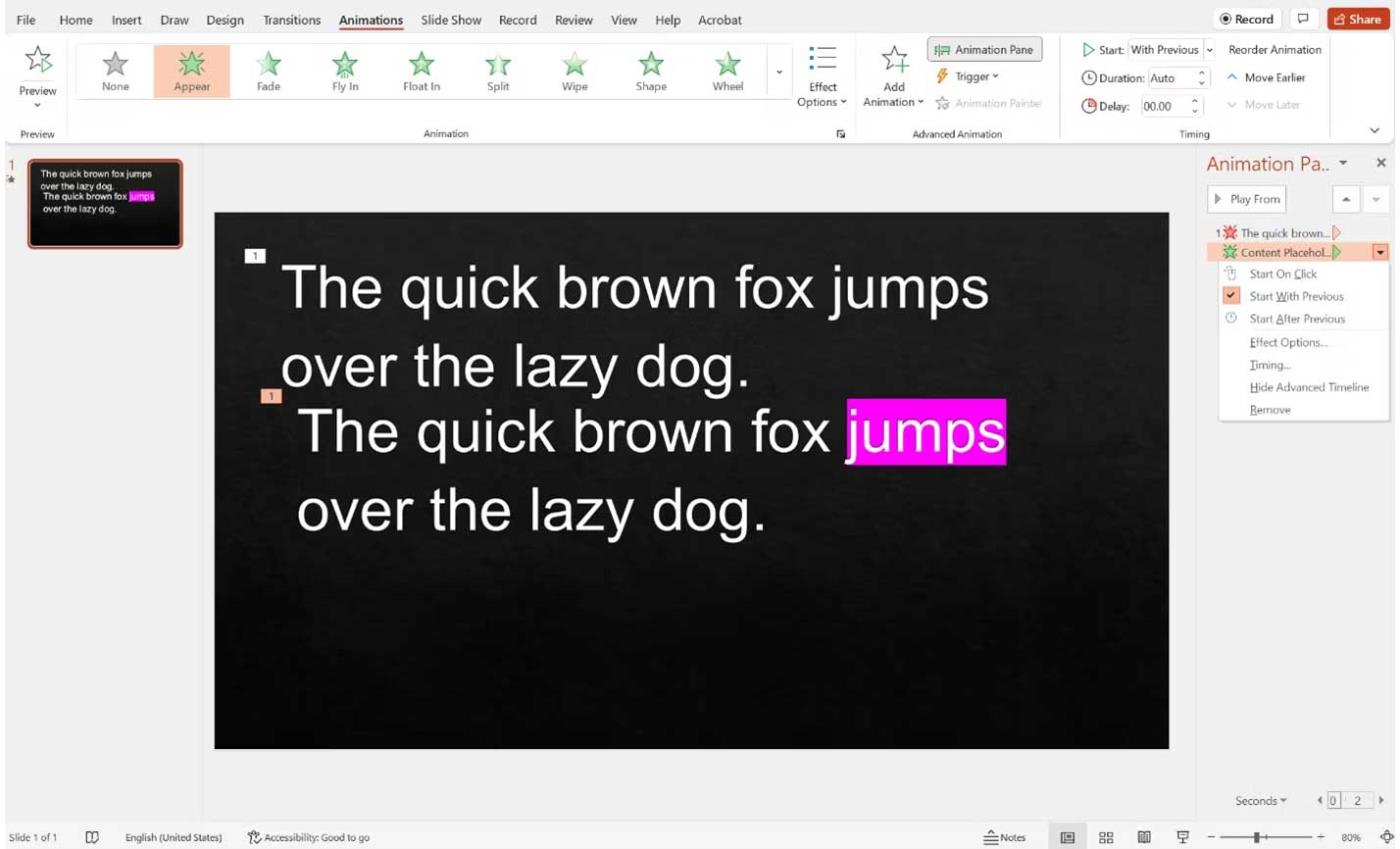 Hvernig á að leggja áherslu á orð í kynningu á Microsoft PowerPoint