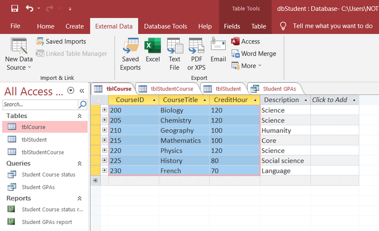 Microsoft Access adatok exportálása a Wordbe