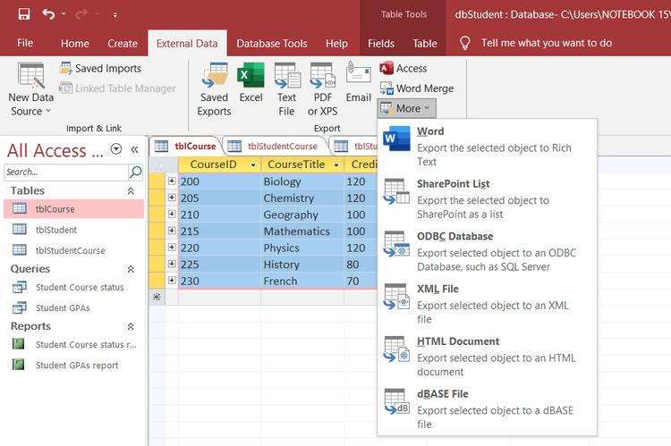 Hvordan eksportere Microsoft Access-data til Word