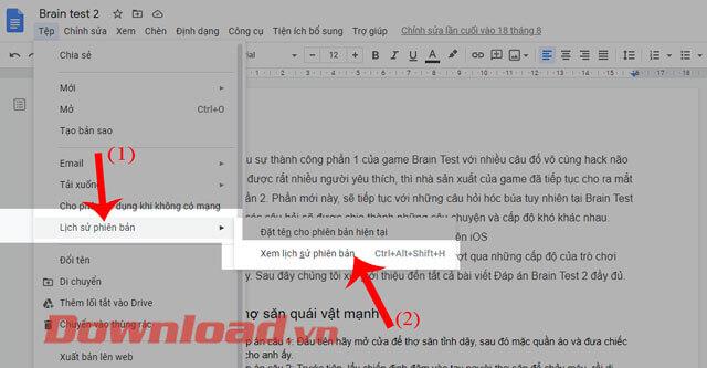 Інструкції щодо перегляду історії редагування документів у Google Docs