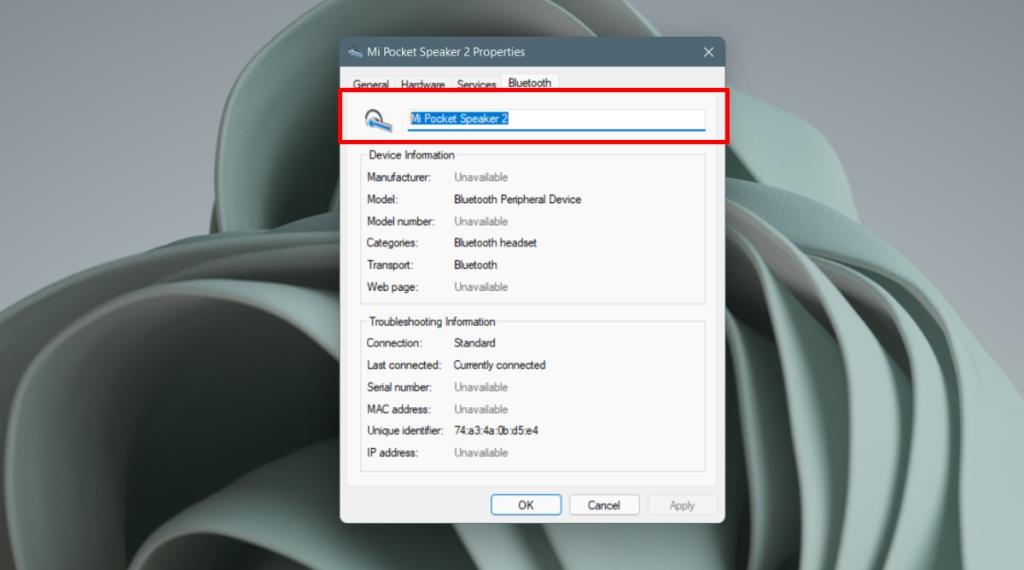 Bluetooth-laitteen uudelleennimeäminen Windows 11:ssä