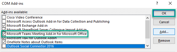Microsoft Teamsi nuppu Outlookis ei kuvata