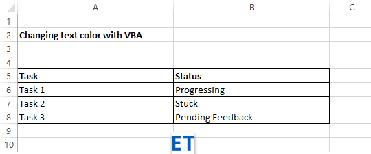 Kuidas määrata Exceli teksti fondi värvi VBA-ga?