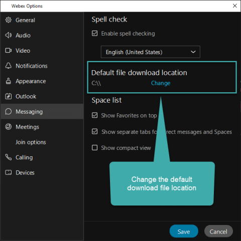 Hvordan endrer jeg standard nedlastingsbane for Webex-filnedlasting?