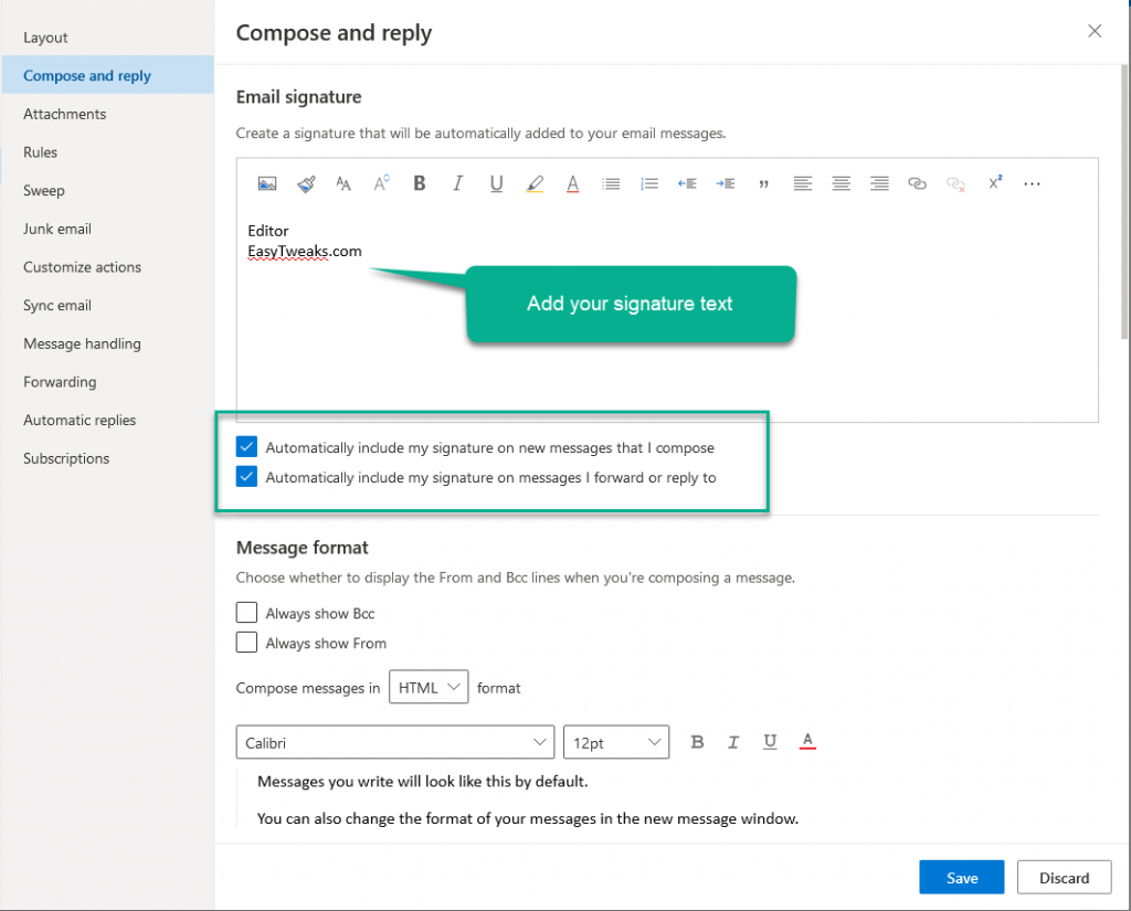Kako ažurirati svoj blok potpisa u e-porukama Outlook 2019 / 365 / 2016?