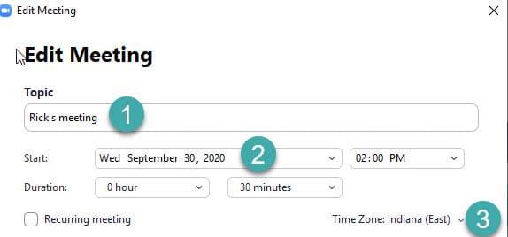 Kuinka muuttaa Zoom-kokouksen aihetta ja aikaa?