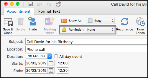 Zastavení zobrazování oznámení kalendáře aplikace Outlook 365/2019/2016 na schůzky a schůzky