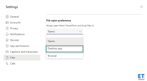 Hvordan åbner man Teams-filer i desktop-apps som standard?