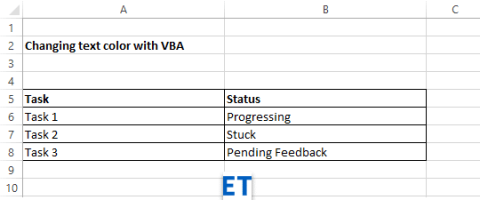 Kuidas määrata Exceli teksti fondi värvi VBA-ga?