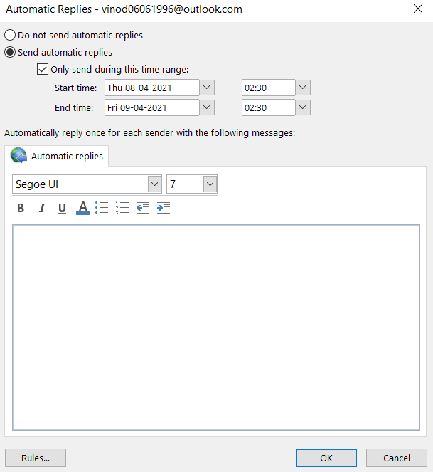 Hvordan slå på og av meldinger om ikke-kontor i Outlook 365?