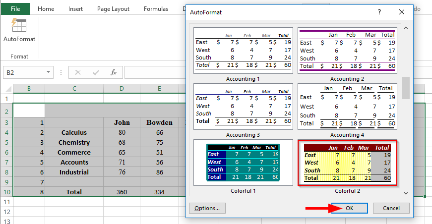 Automatisk formatere celler, datoer, kolonner og rækker i Excel 2016?