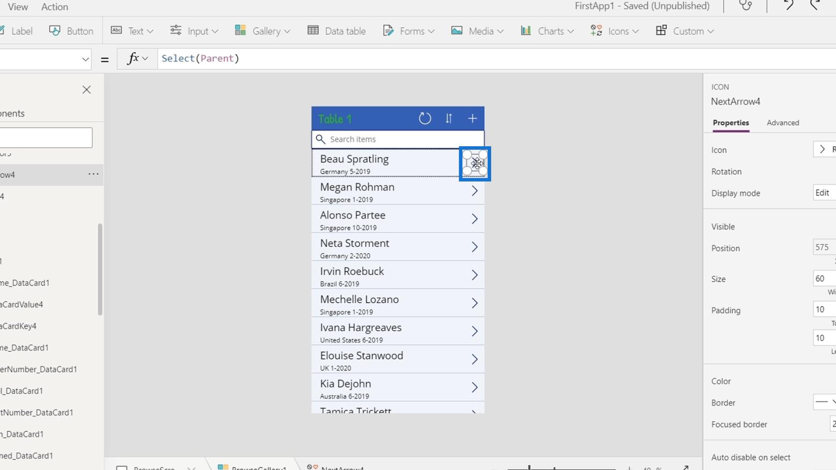 Přehled kontextu navigace PowerApps