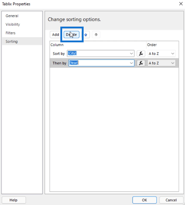 Selvstudium til Report Builder: Sorter og filtrer data i sideinddelte rapporter