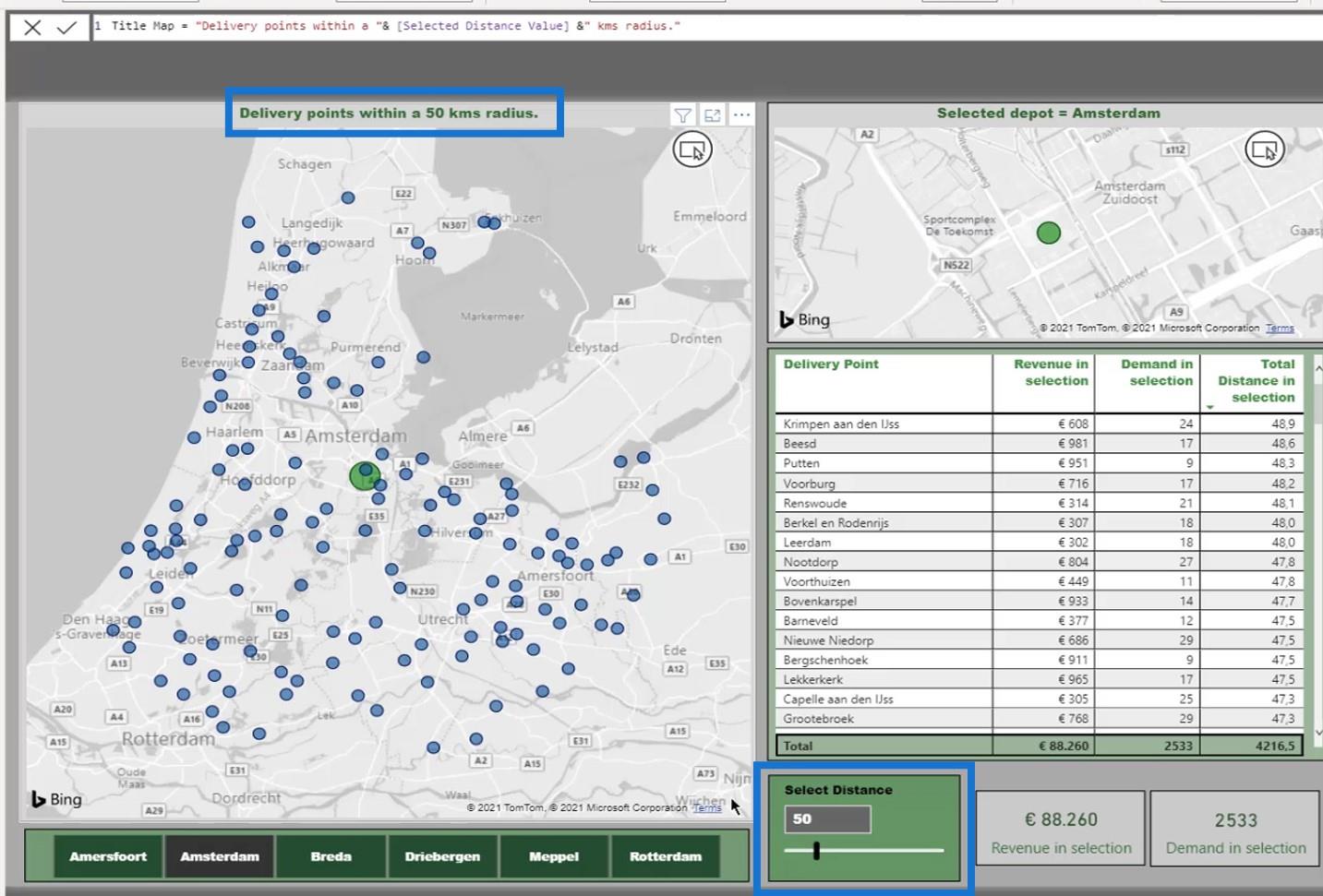 Výpočet vzdálenosti na mapě |  Geoprostorová analýza LuckyTemplates