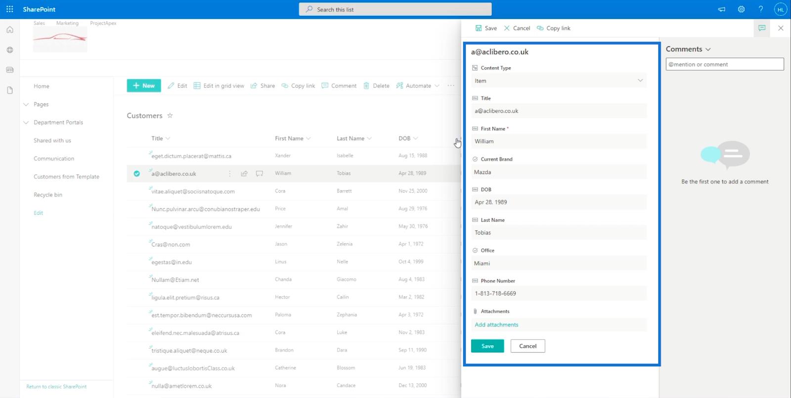 SharePoint-listobjekt: Redigera enstaka och flera objekt