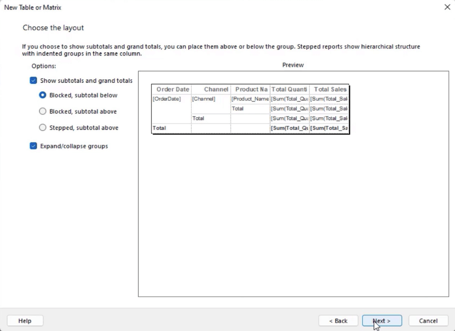 Luo matriisi LuckyTemplates Report Builderissa