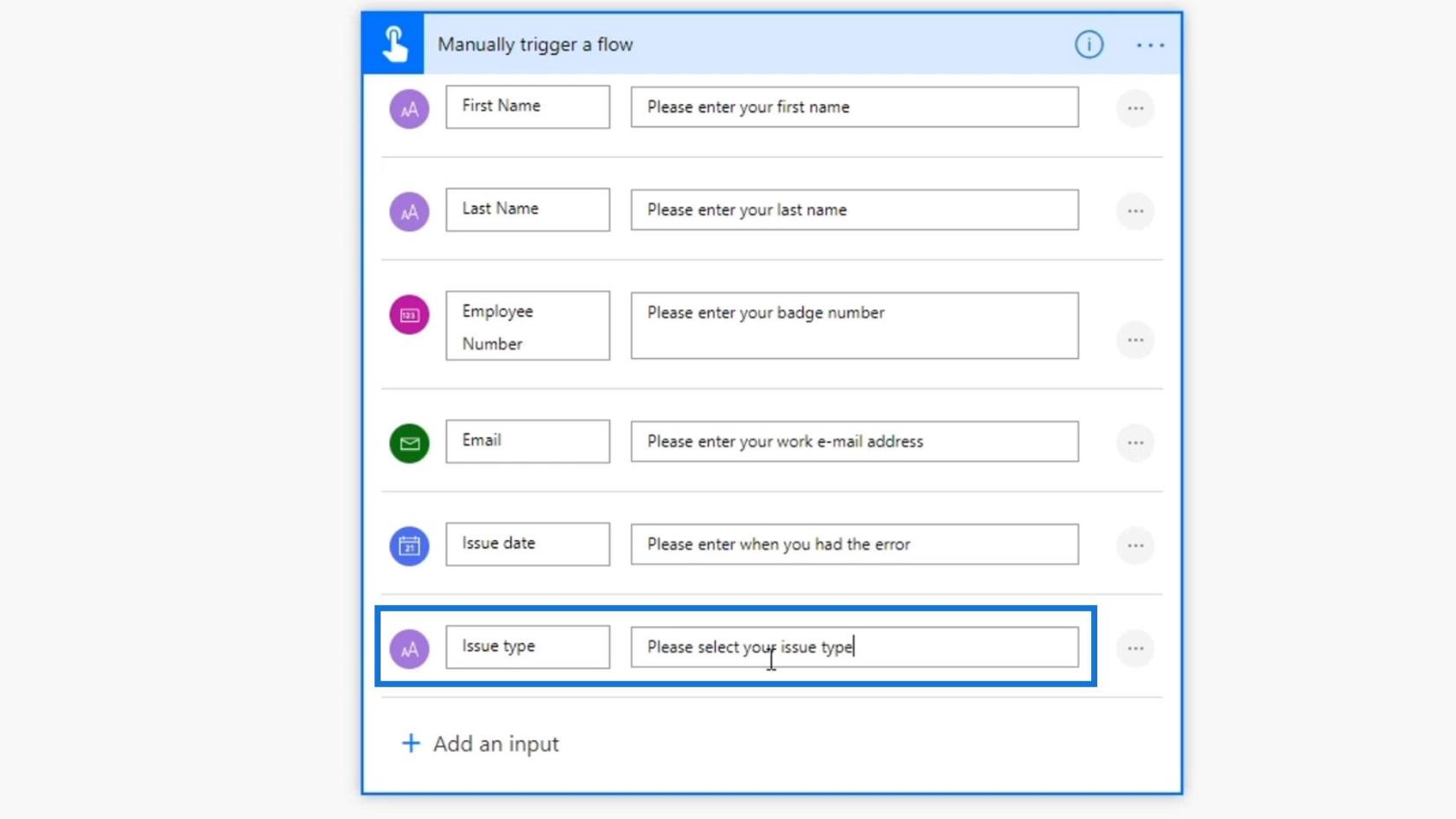 Workflow-input i Microsoft Power Automate