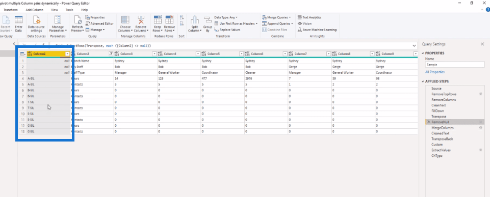 Avpivot flera kolumner dynamiskt i Lucky Templates