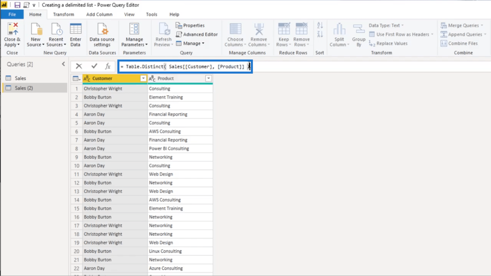 Opret en afgrænset liste i Power Query – Query Editor Tutorial