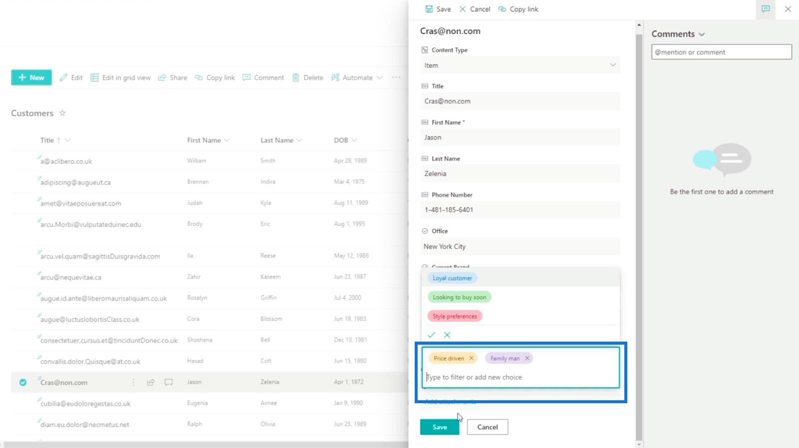 Legger til SharePoint-valgfelt i en liste