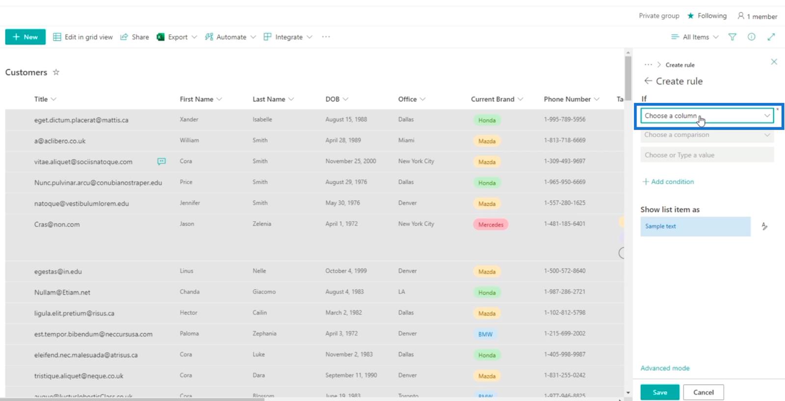 SharePoint List Formatering Walkthrough