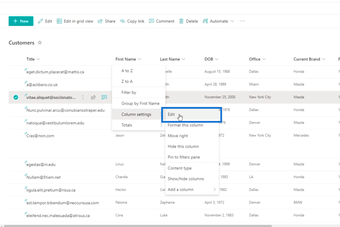 SharePoint-sarakkeen validointi kahdella tavalla