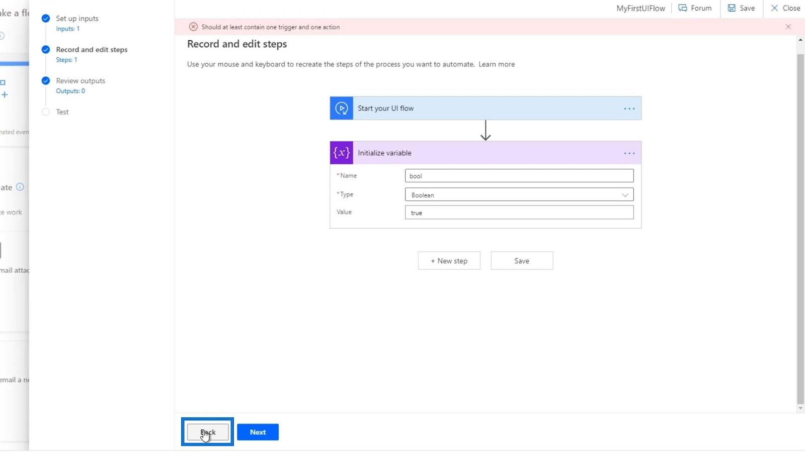 UI Flow bemenetek a Microsoft Power Automate-ban