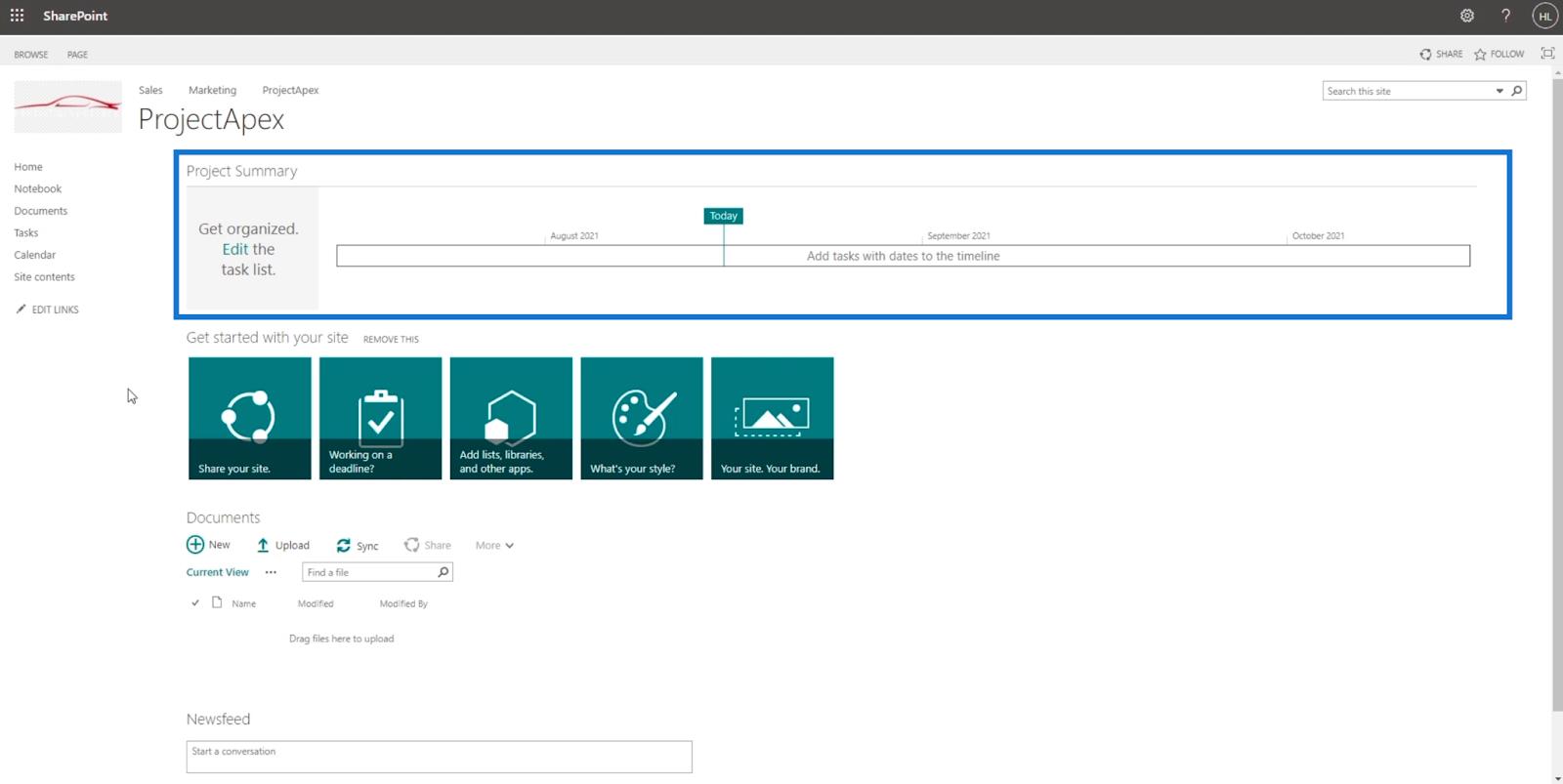 SharePoint Project Site: Oppretting og konfigurering