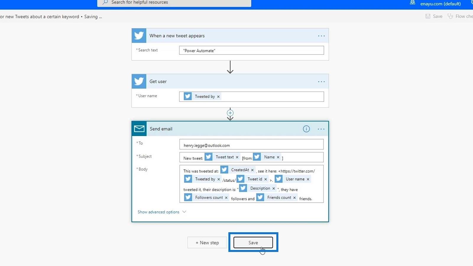 Automatiseret flow i Microsoft Power Automate