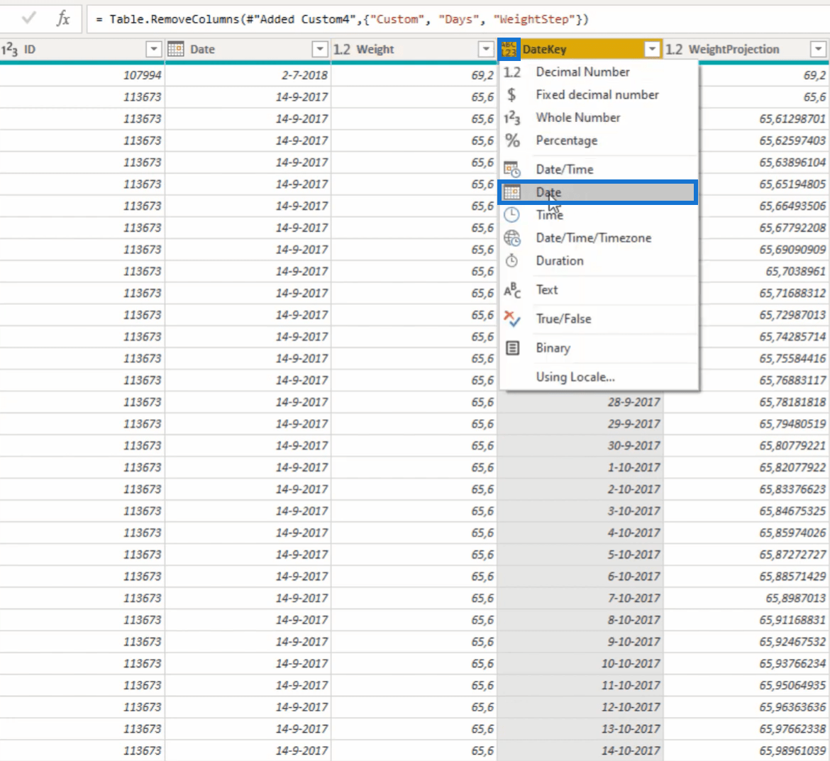 Értékek létrehozása minden dátumhoz Power Query képlet segítségével