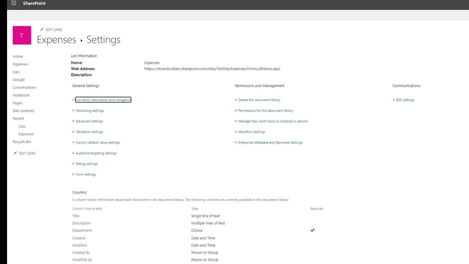 Innstillinger for SharePoint-nettstedbibliotek |  Et overblikk