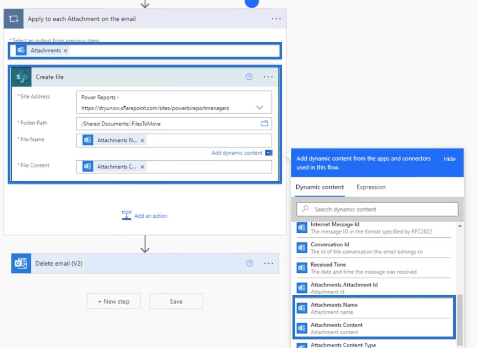 Spara e-postbilaga till SharePoint med Power Automate