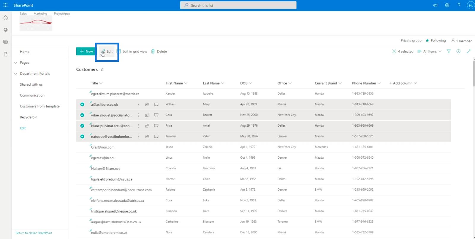 SharePoint listaelem: Egy- és több elem szerkesztése