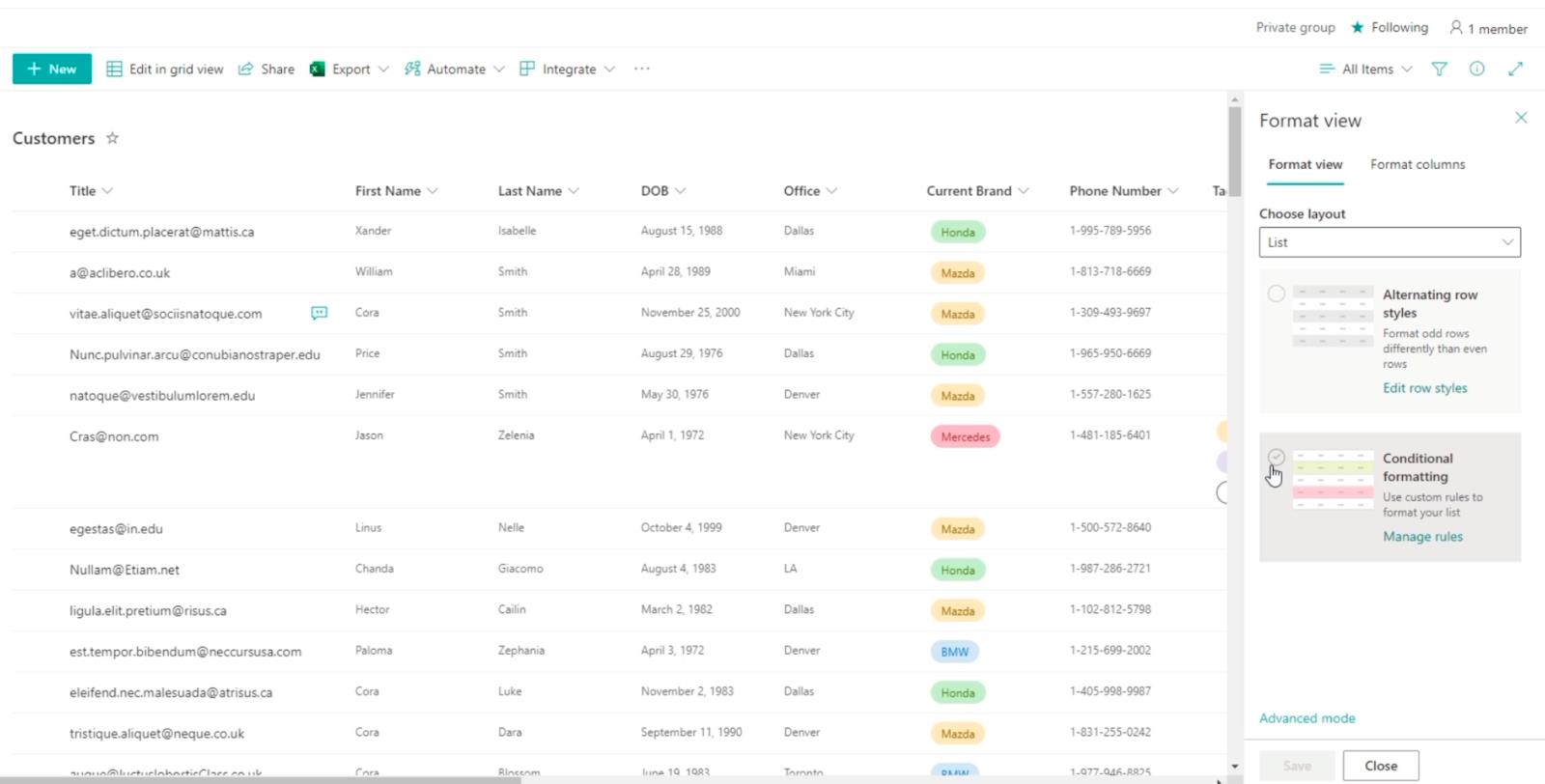 SharePoint List Formatering Walkthrough