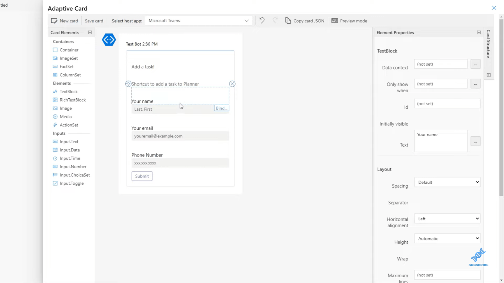 Adaptive kort i teams til at skabe genveje – Power Automate