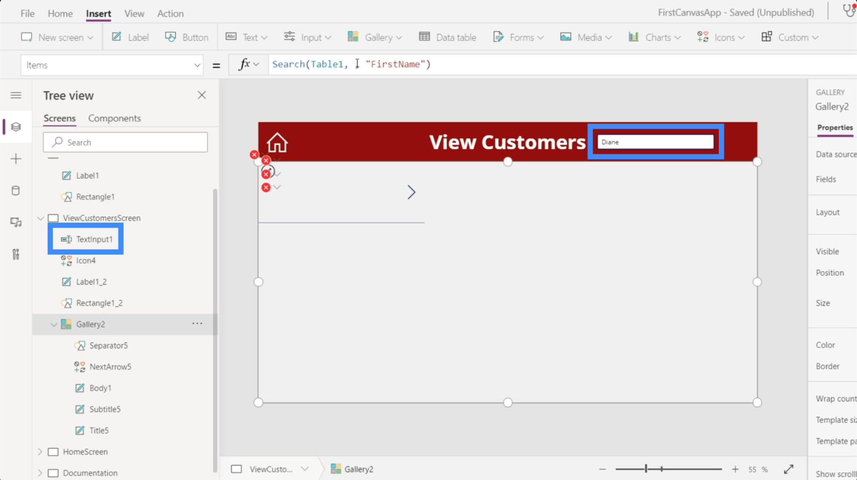 PowerApps-hakukenttä: lisääminen ja mukauttaminen