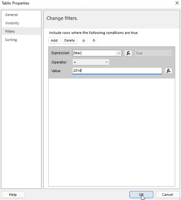 Selvstudium til Report Builder: Sorter og filtrer data i sideinddelte rapporter