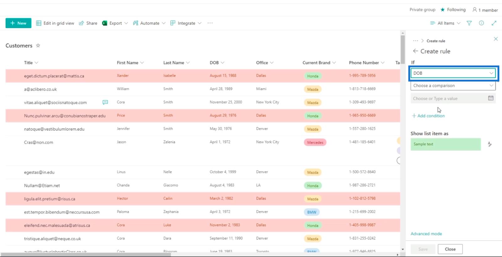 SharePoint List Formatering Walkthrough