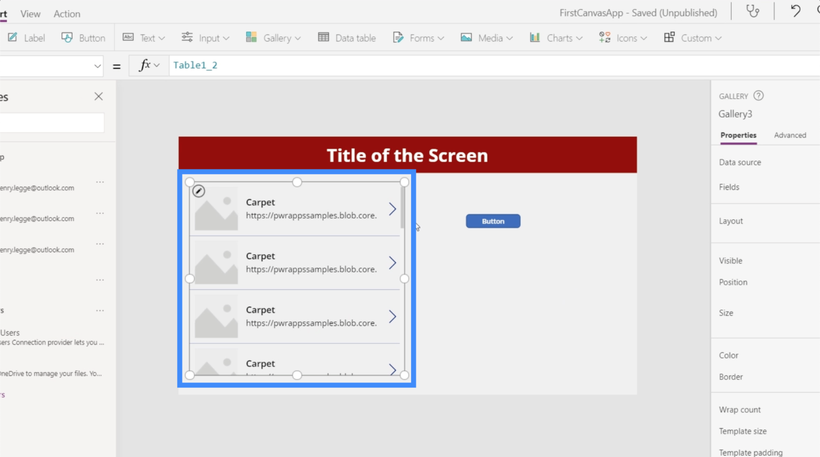 PowerApps diagramok, grafikonok és dinamikus képek