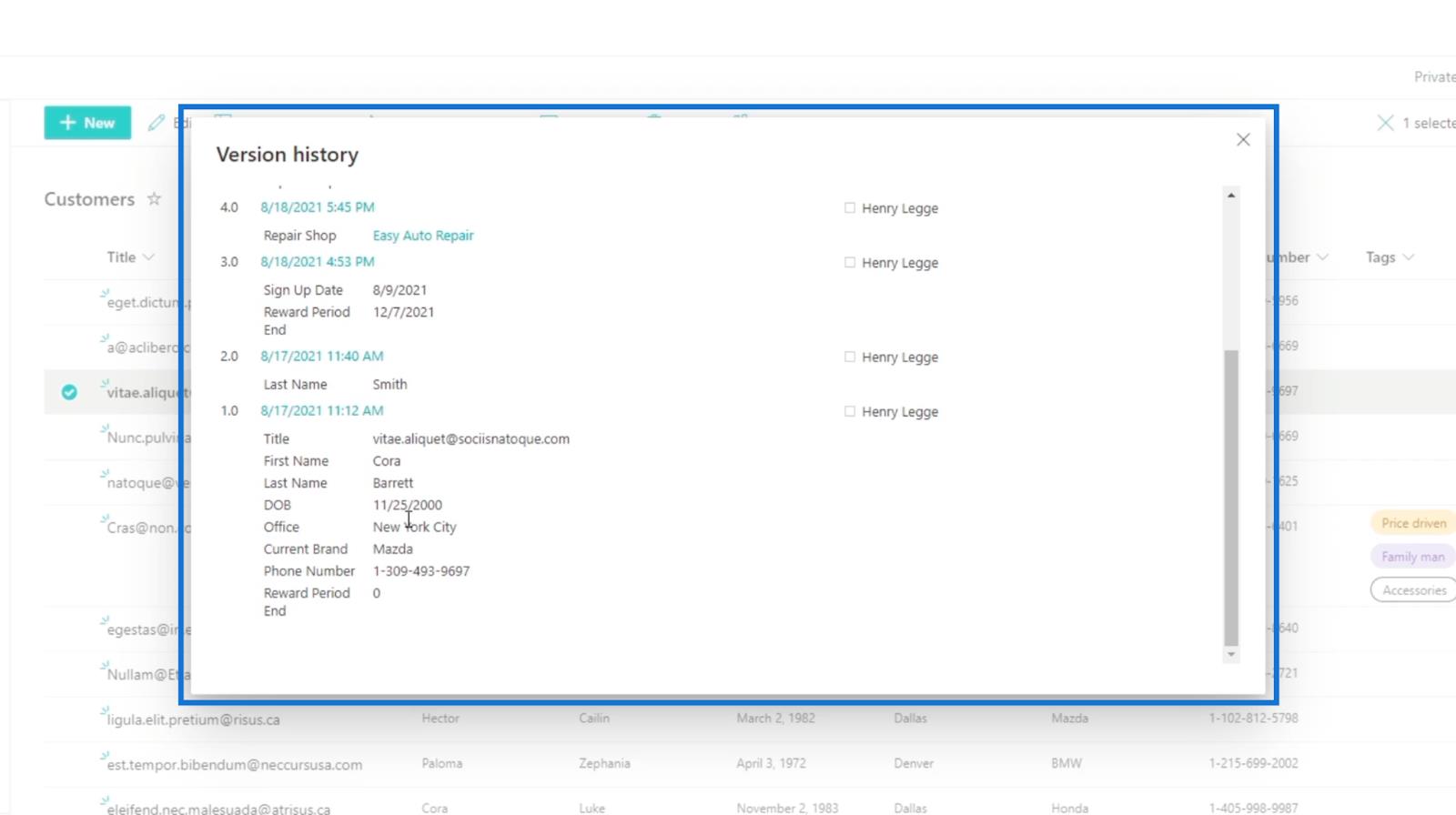 Historie verzí v seznamech SharePoint