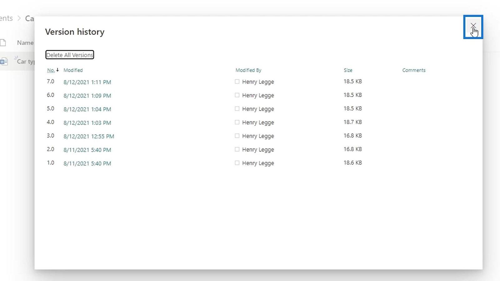 Versiointi SharePoint Document Libraryssa