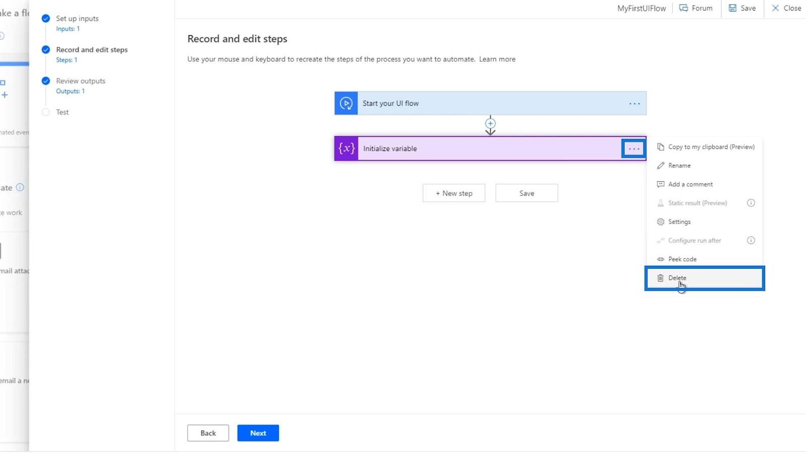 UI Flow bemenetek a Microsoft Power Automate-ban