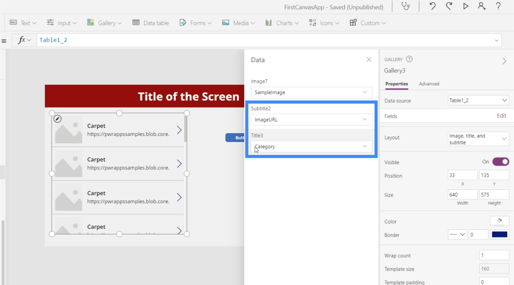 PowerApps diagramok, grafikonok és dinamikus képek