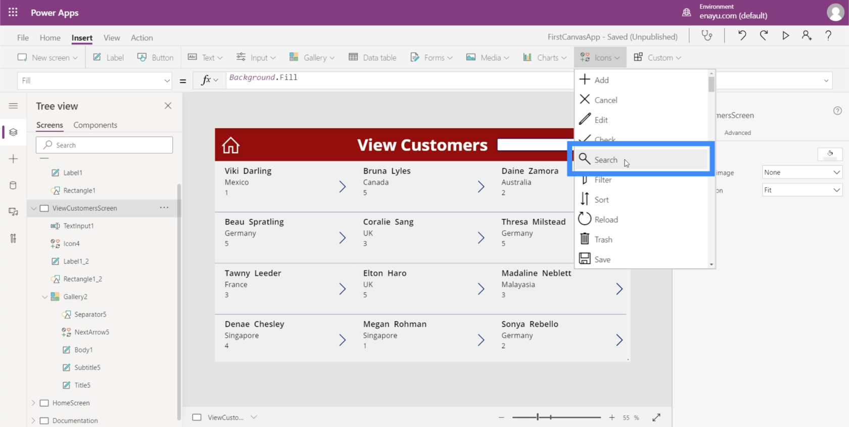 PowerApps keresőmező: Hozzáadás és testreszabás