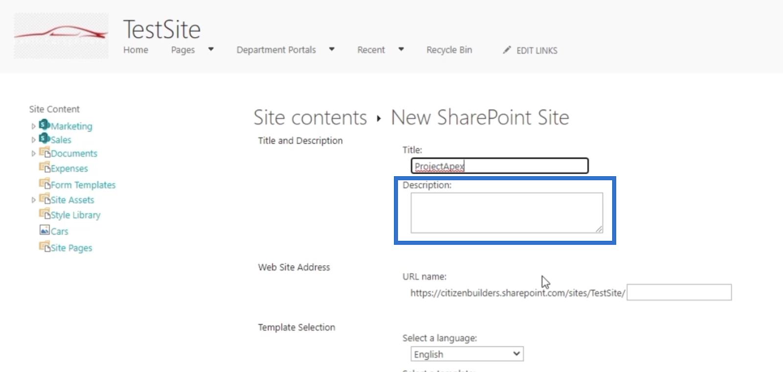 SharePoint Project Site: Vytvorenie a konfigurácia