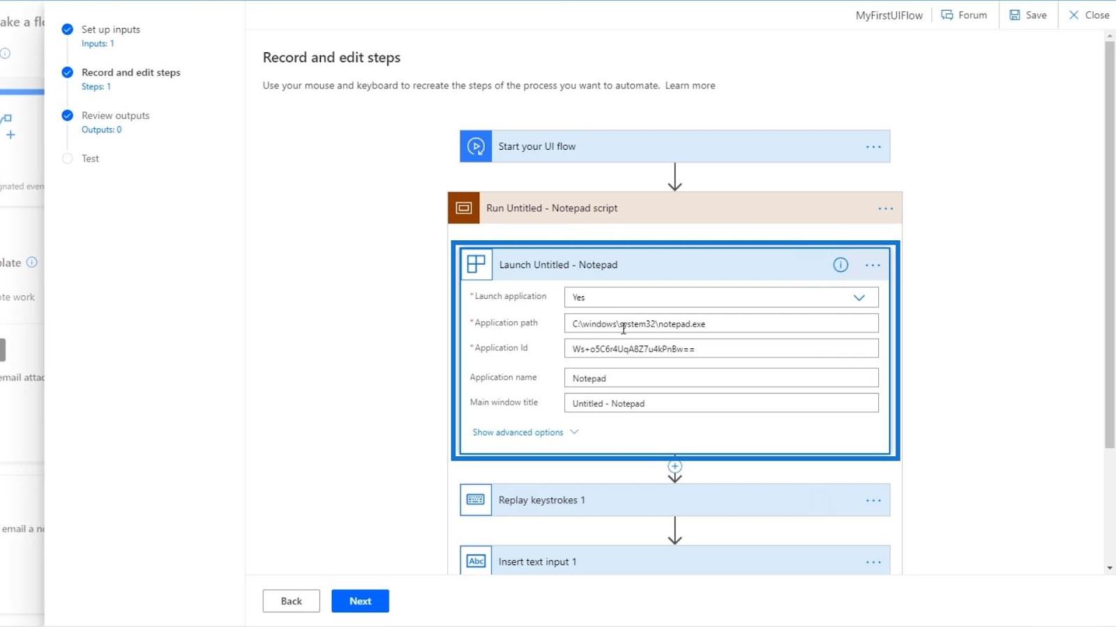 UI Flow bemenetek a Microsoft Power Automate-ban