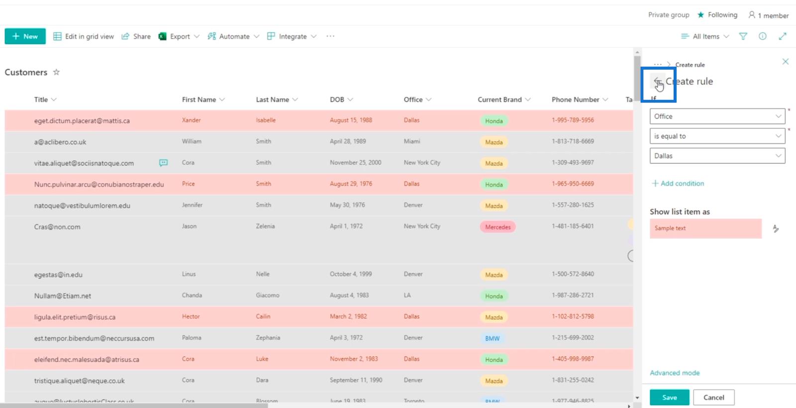 SharePoint List Formatering Walkthrough