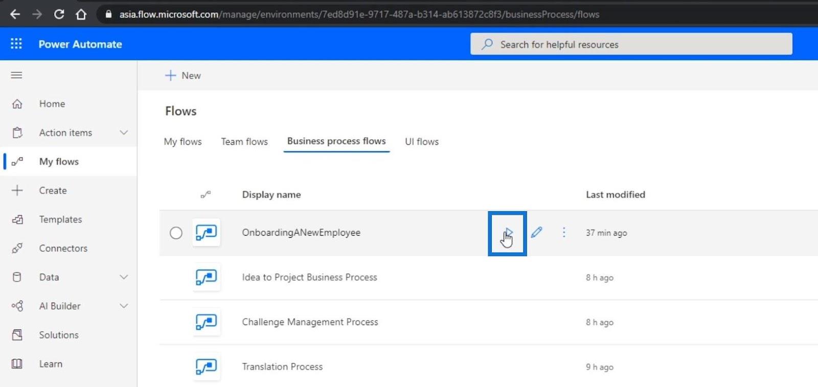 Business Process Flow -integraatio Power Automatessa