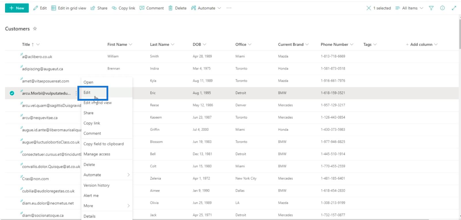 Tilføjelse af SharePoint-valgfelt på en liste