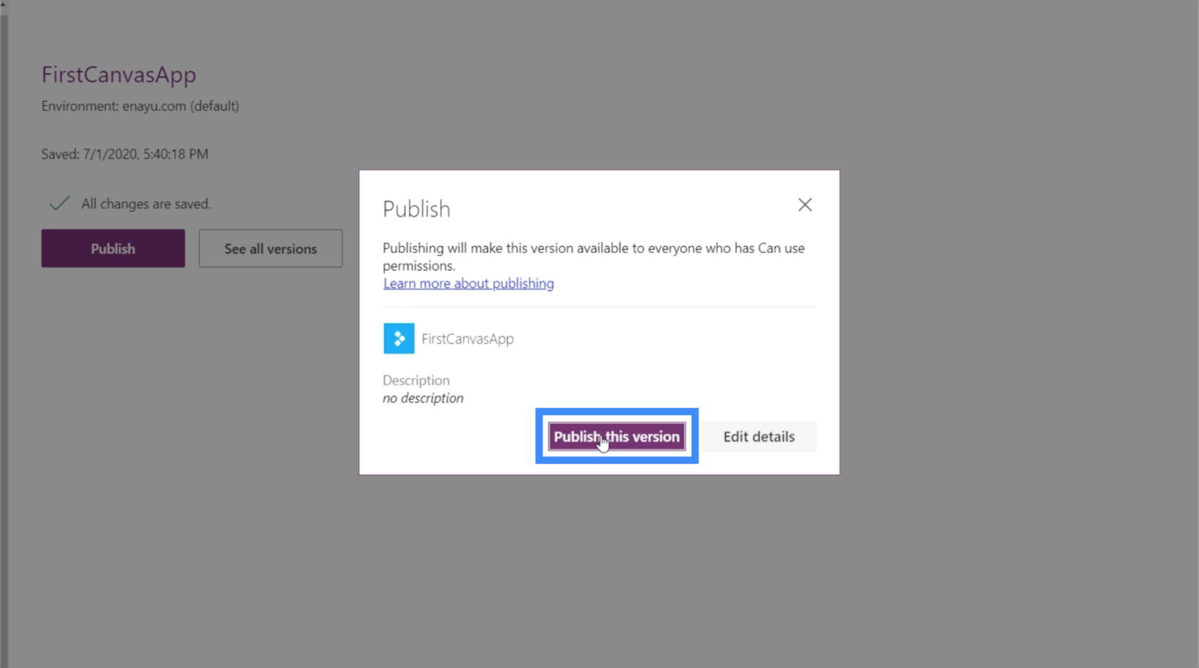 Publikování aplikací PowerApps a změna pořadí obrazovky